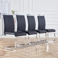 Set di 4 sedie da pranzo a sbalzo, struttura in metallo cromato, schienale in pelle artificiale PU, Nero