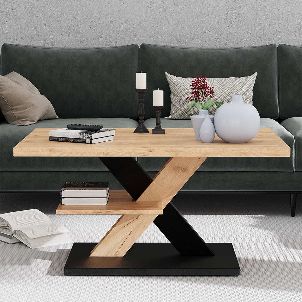 Vicco Tavolino da salotto Quercia/nero 90 x 60 cm con ripiano