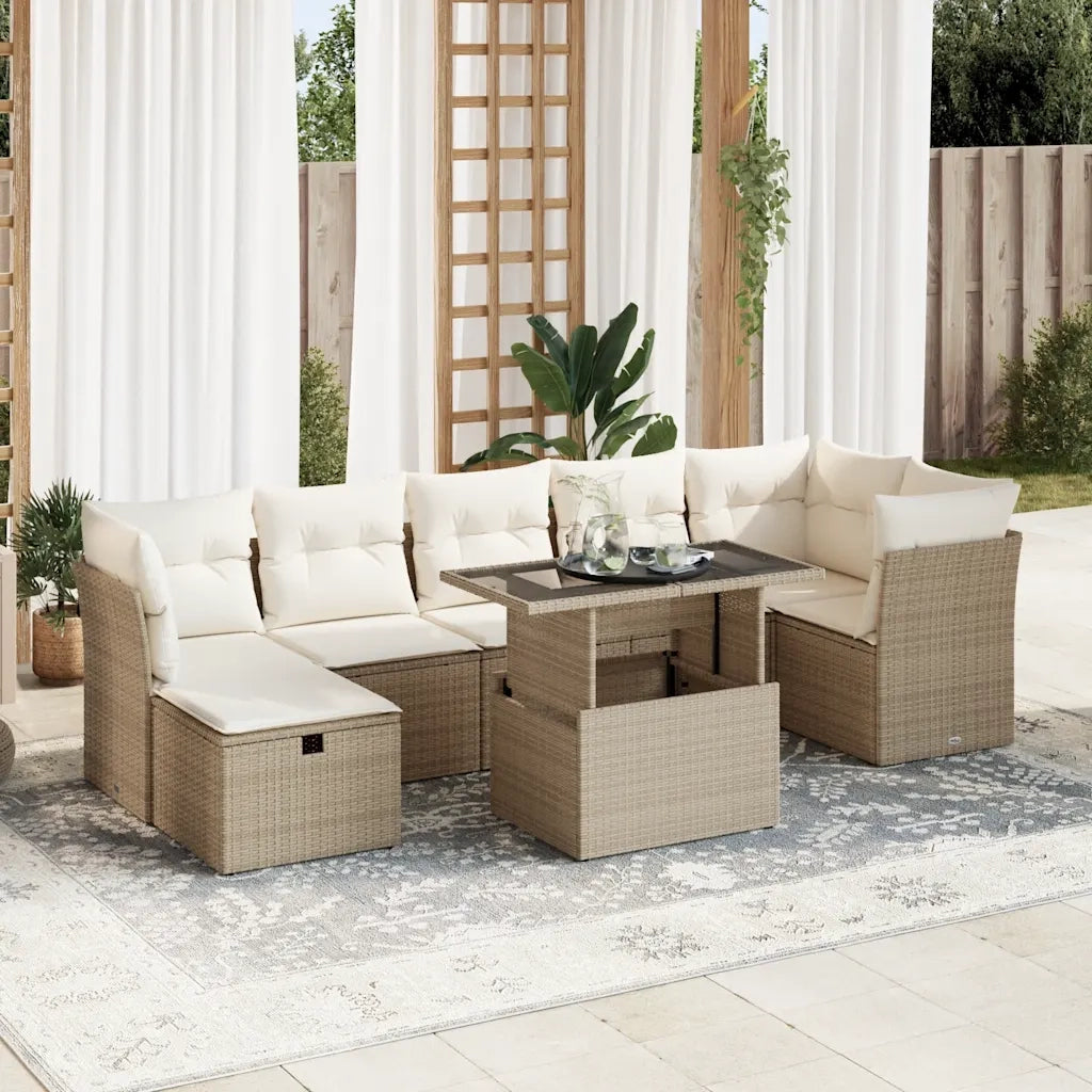 Set Divano da Giardino 8 pz con Cuscini Beige in Polyrattan 3327788