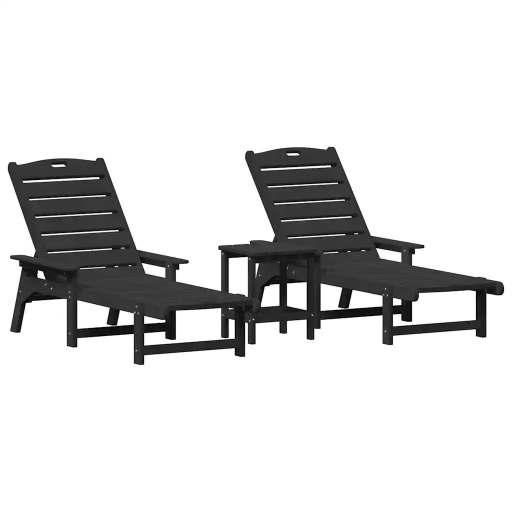 Lettino da sole 3 pcs Nero Polietilene 3335856