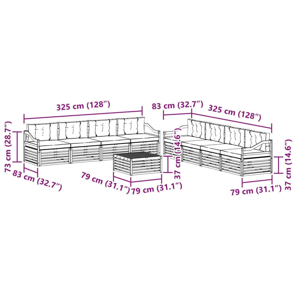 Set di divani da esterno 9 pcs Grigio Naturale e Chiaro 3373236