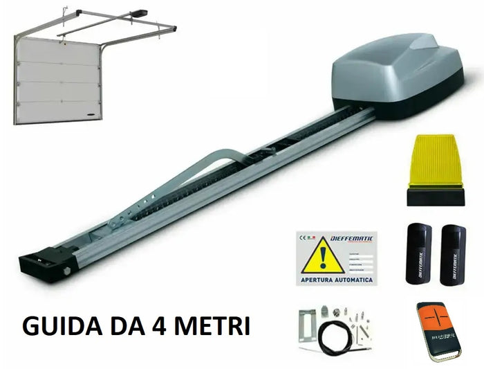 KIT AUTOMAZIONE PORTE SEZIONALI A MOLLA GUIDA 4MT SI ADATTA A ELECTROCELOS