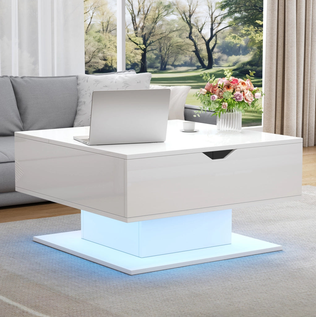 Tavolino da caffè sollevabile con LED e vano contenitore
