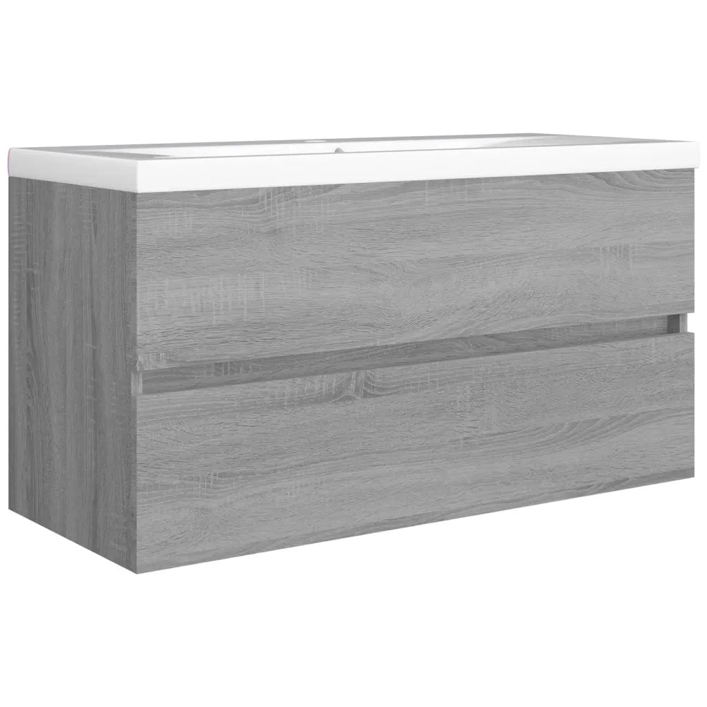 Mobiletto lavabo da bagno moderno e minimalista 90 x 38 x 45 cm in legno composito grigio con vano contenitore 02_0048237