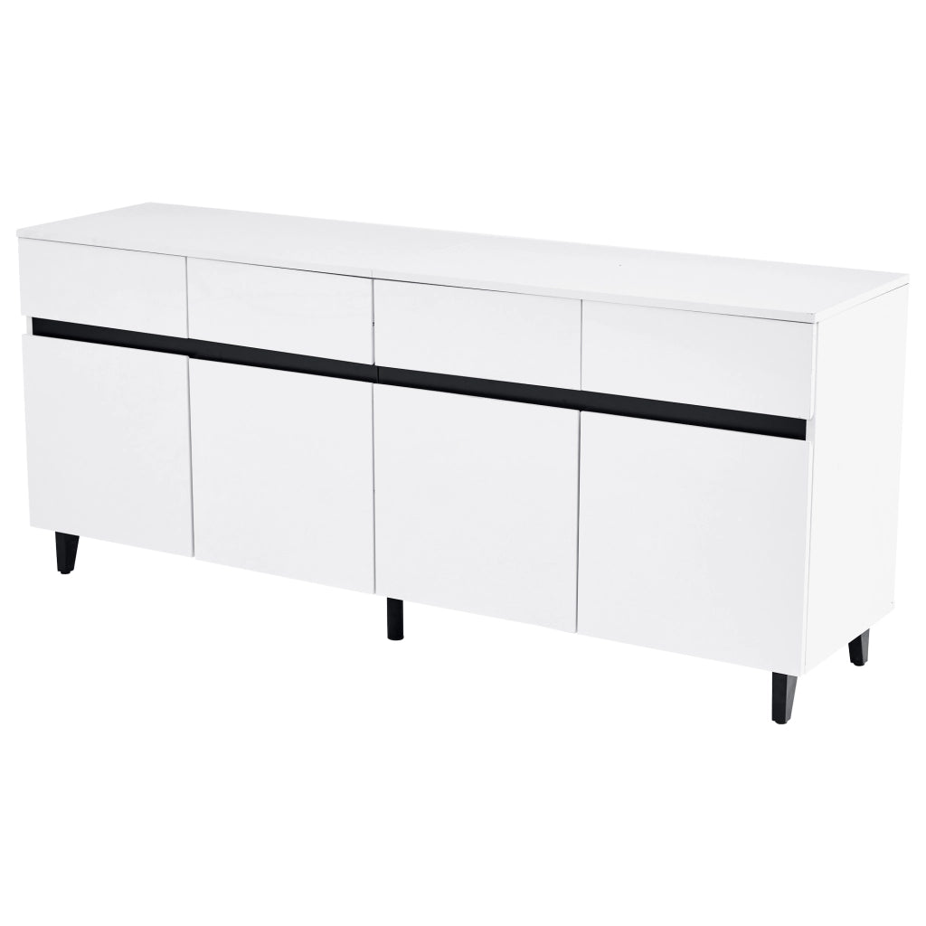 Credenza moderna lucida con 4 cassetti, 2 ante e ripiani regolabili per soggiorno e sala da pranzo in truciolato bianco 160 × 40 × 68 cm
