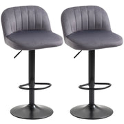 EasyComfort Set 2 Sgabelli Alti da cucina Moderno con Schienale e Poggiapiedi, Girevoli con Altezza Regolabile, imbottitura velluto, Grigio