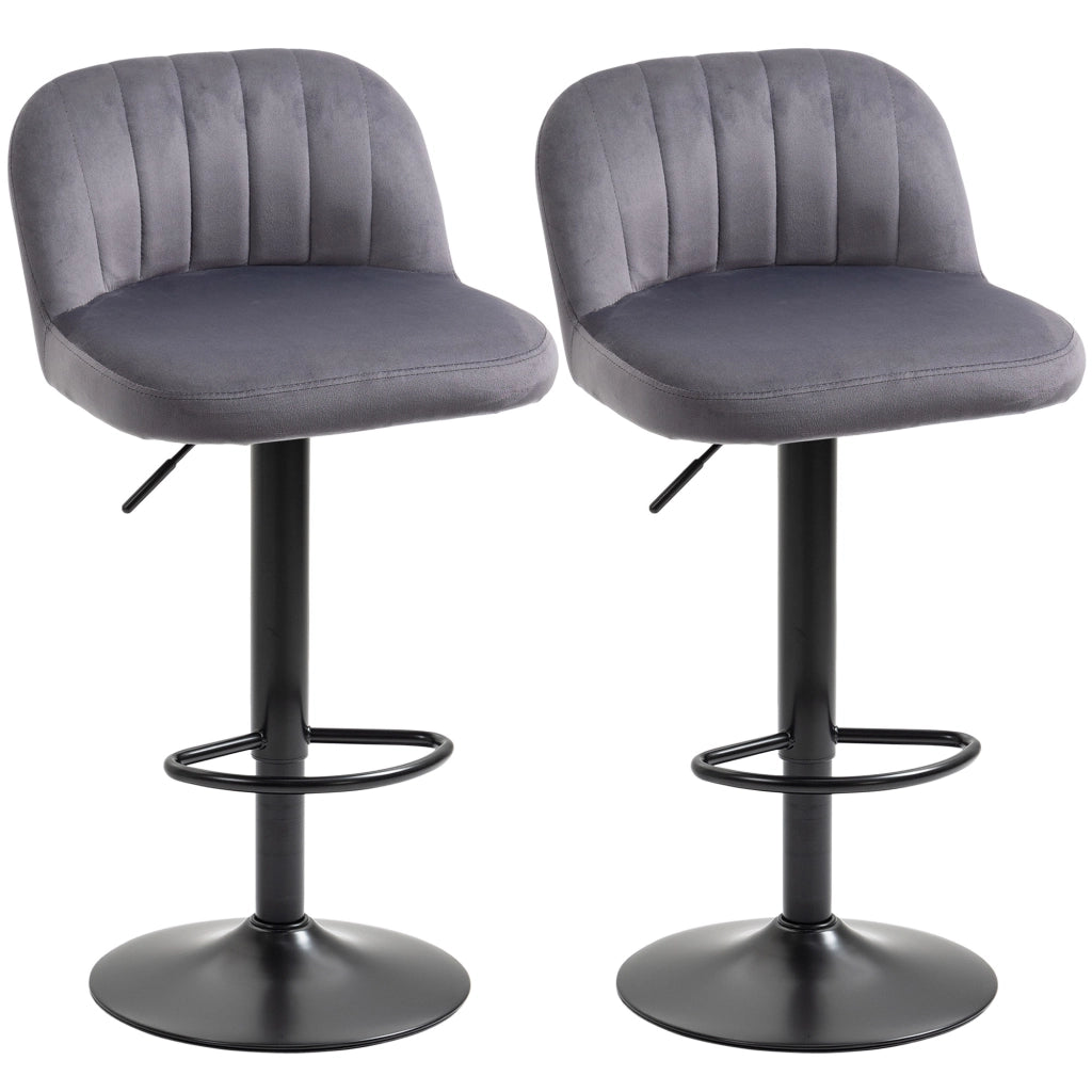 EasyComfort Set 2 Sgabelli Alti da cucina Moderno con Schienale e Poggiapiedi, Girevoli con Altezza Regolabile, imbottitura velluto, Grigio