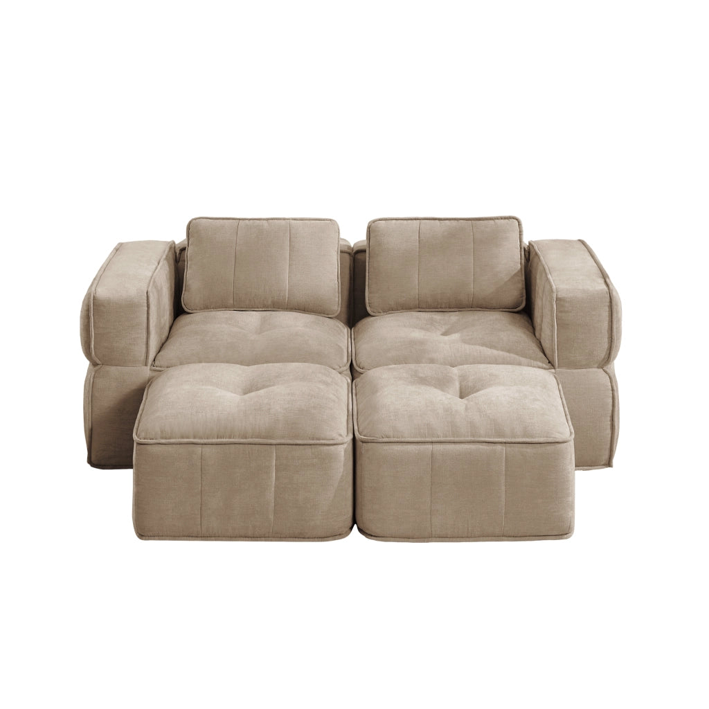 Divano modulare 198x162x67 cm senza montaggio in poliestere sabbia