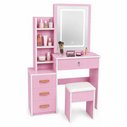 Toeletta con specchio; illuminazione LED regolabile e 4 cassetti - per camera da letto - in MDF - rosa