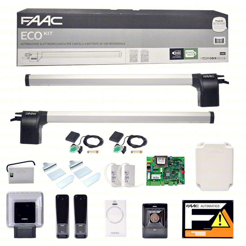 105632445 FAAC ECO KIT 230V GREEN CANCELLO BATTENTE + 2 SAFECODER AUTOMAZIONE