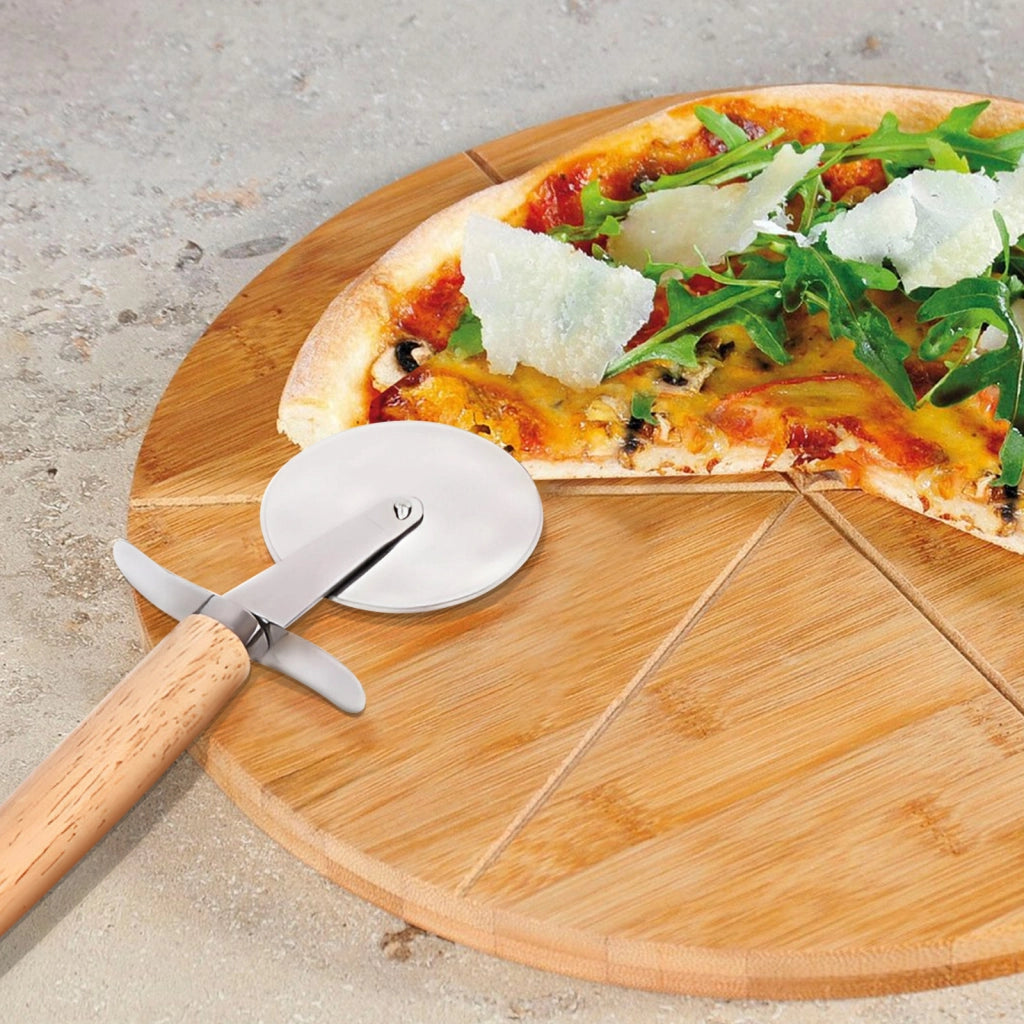 Vassoio per pizza in bambù con tagliere Pizza Bois Inox Taglio Preciso Marrone chiaro Cheffinger