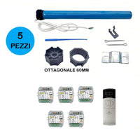 KIT 5 MOTORI TAPPARELLA 50Nm 100Kg CON CENTRALINE E TELECOMANDO 6 CANALI