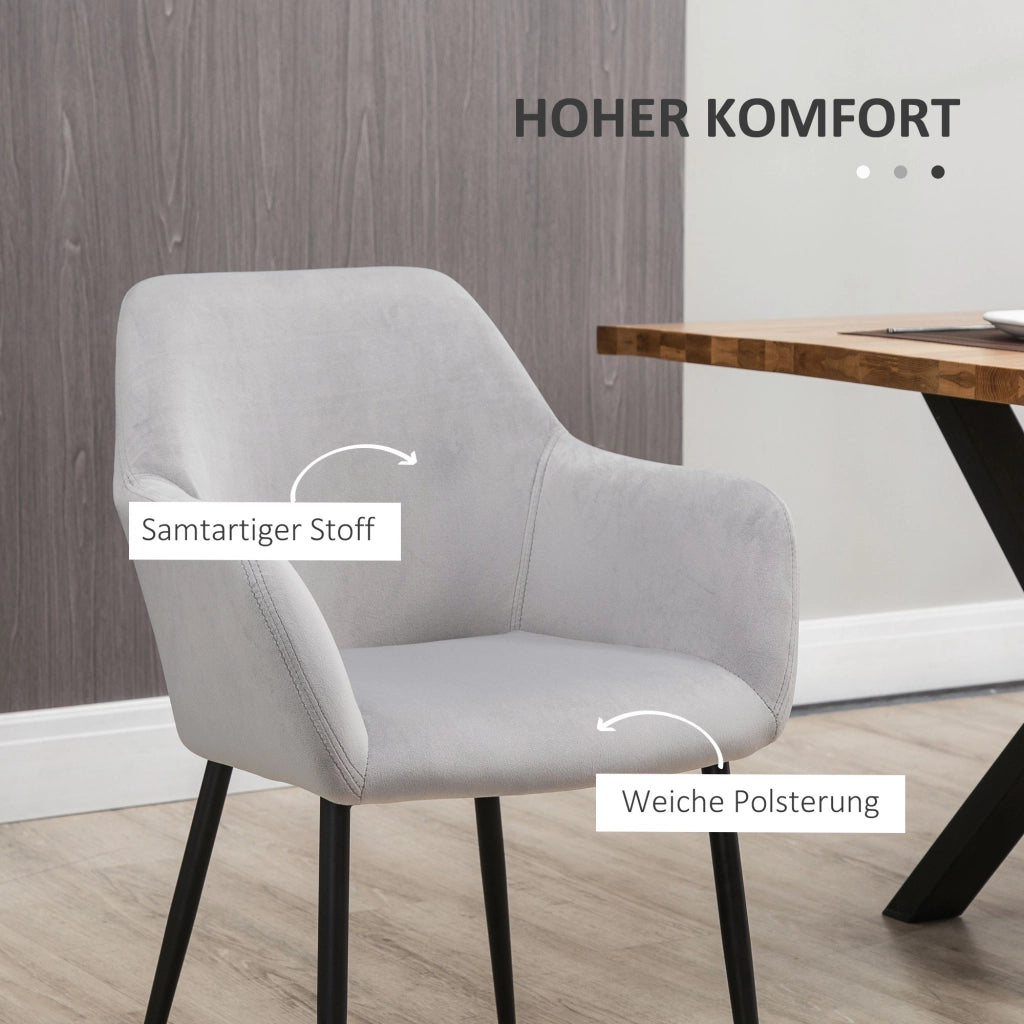 Sedia da pranzo set da 2 con schienale e braccioli imbottiti moderno gambe in acciaio grigio chiaro 54 × 57 × 80 cm