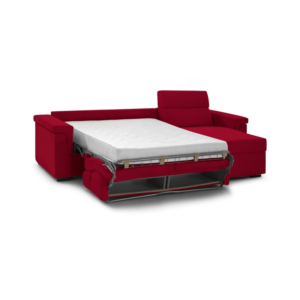 Ganzaria, Divano Letto con Penisola Sfoderabile Made in Italy, 285x160 cm Rosso