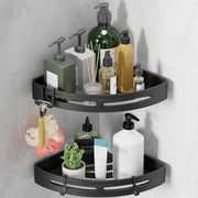 Due pezzi di supporto doccia per bagno accessori doccia senza fori mensola doccia per bagno rastrelliera doccia per la conservazione e l'organizzazione 4 ganci per bagno e cucina, caddy doccia in alluminio nero