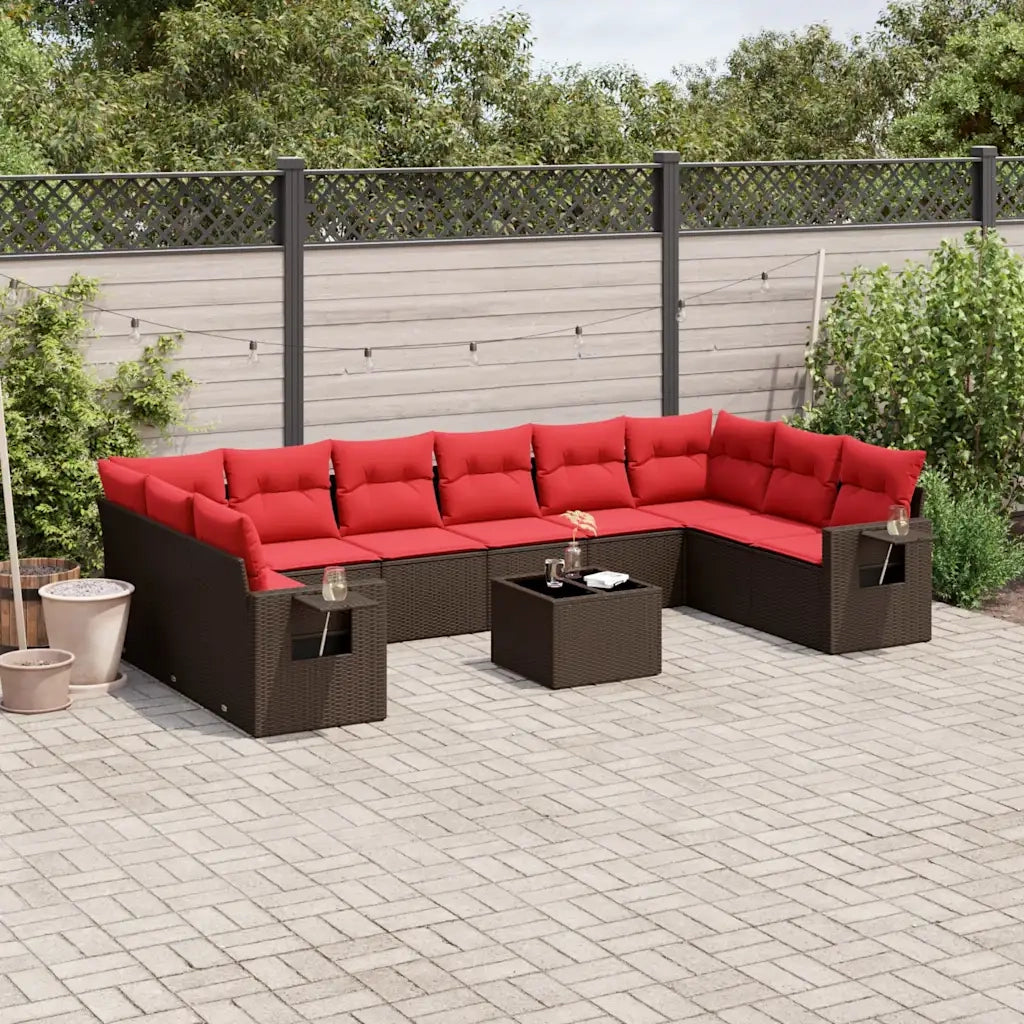 Set Divani da Giardino 11 pz con Cuscini Marrone in Polyrattan 3220683