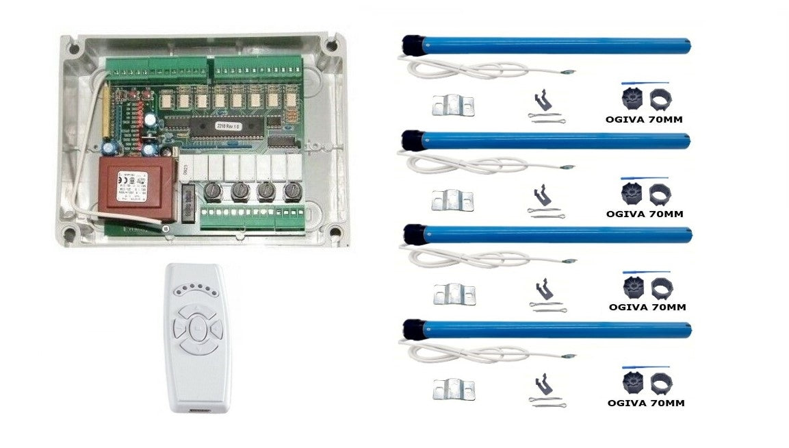 KIT 4 MOTORI TUBOLARI 50NM + CENTRALE E TELECOMANDO 6 CH PER TENDE DA SOLE 230V