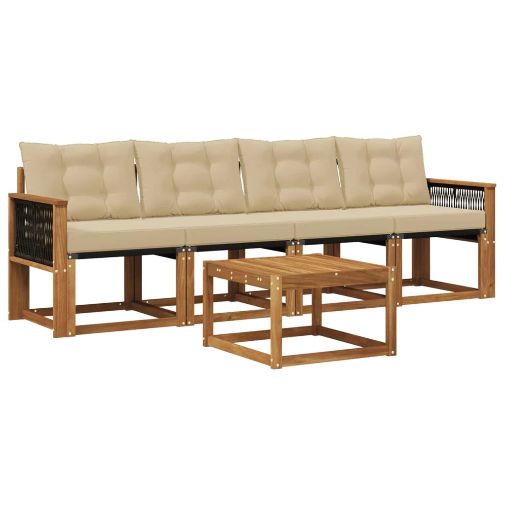 Set di divani da esterno con cuscino 5 pcs Naturale e Beige