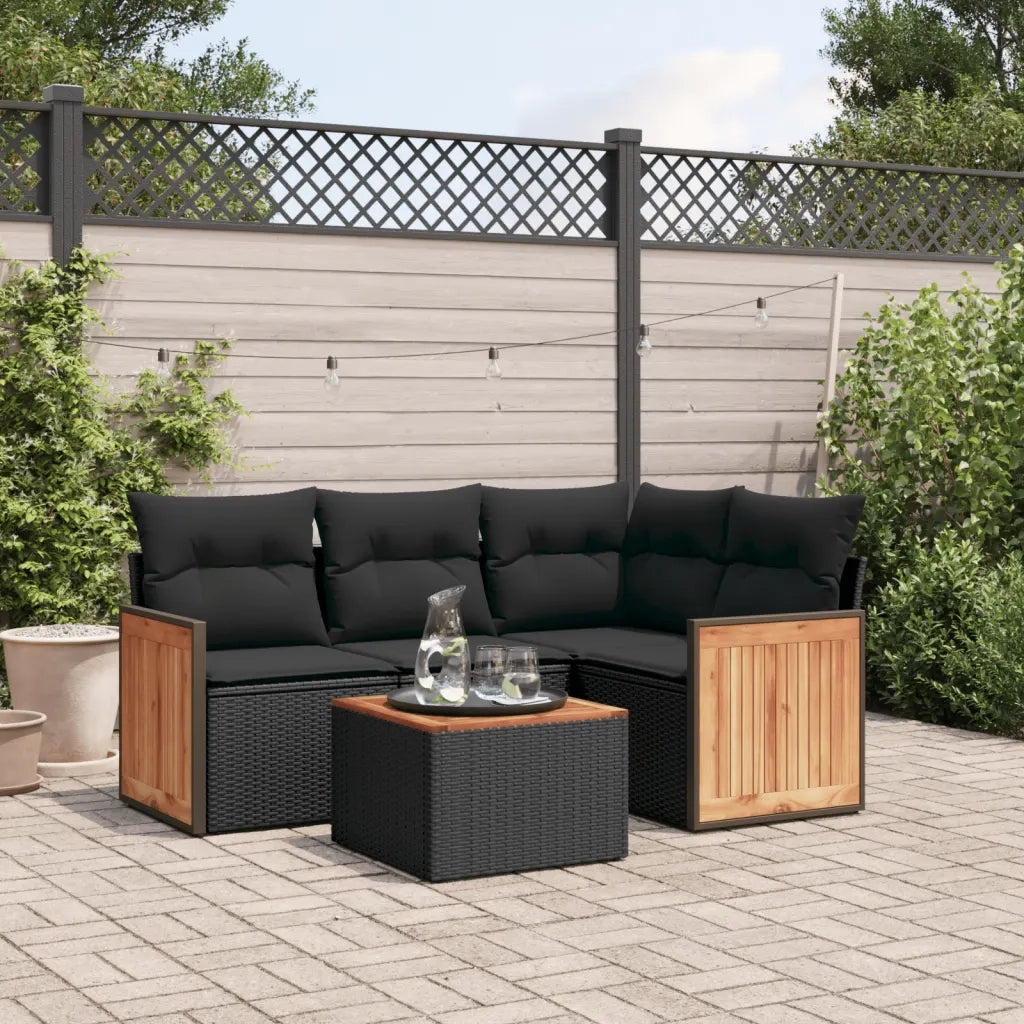 Set Divani da Giardino 5 pz | Set Salotto da Giardino con Cuscini in Polyrattan Nero