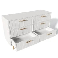 Credenza Moderna con 6 Cassetti per Soggiorno e Cucina, Piedi e Maniglie Dorati, 120x40x75.5 cm, Bianco