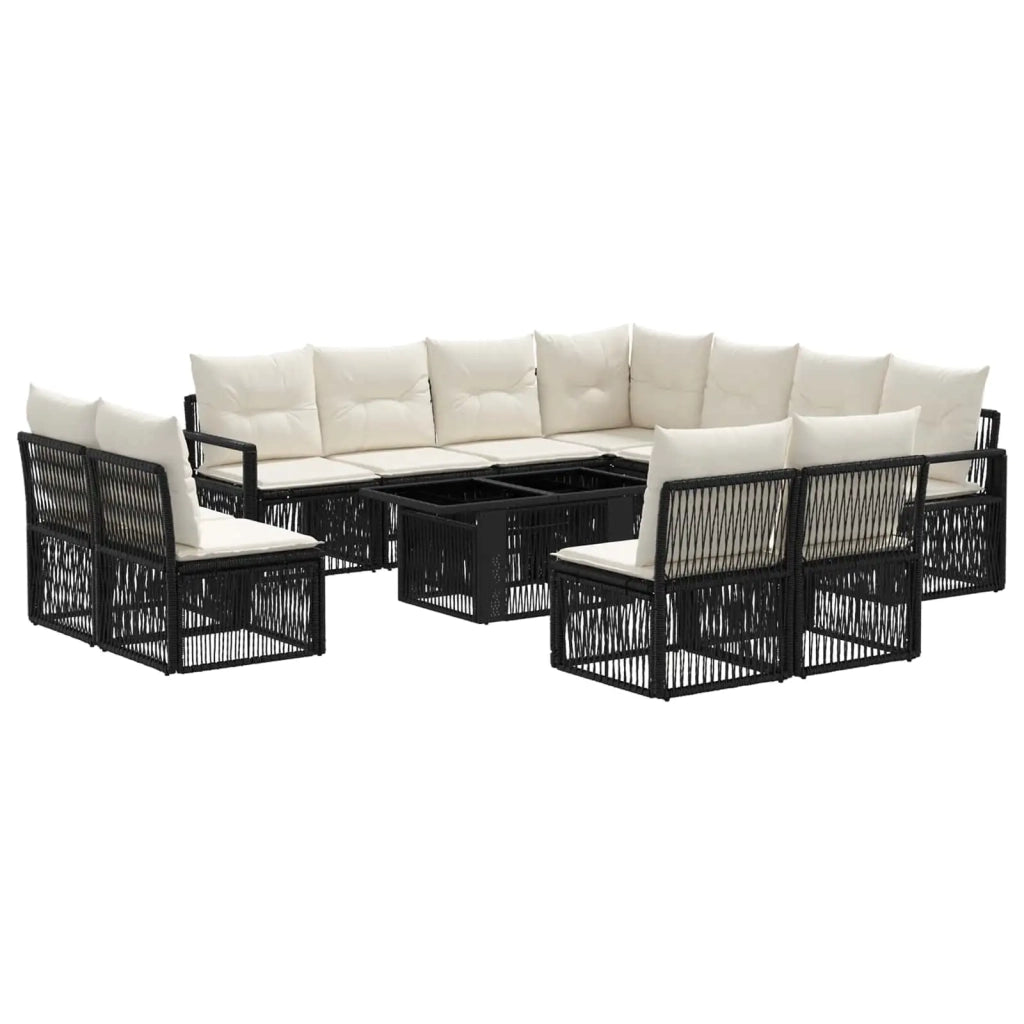 Set Divano da Giardino 12 pz Nero e Bianco Crema polyrattan 3437113