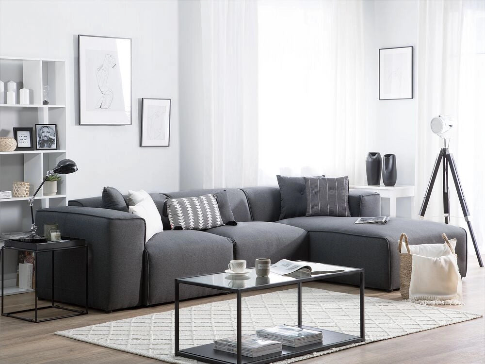 Divano Angolare color Grigio Scuro a 3 Posti con Cuscini lato sinistro in stile Moderno camera da letto soggiorno