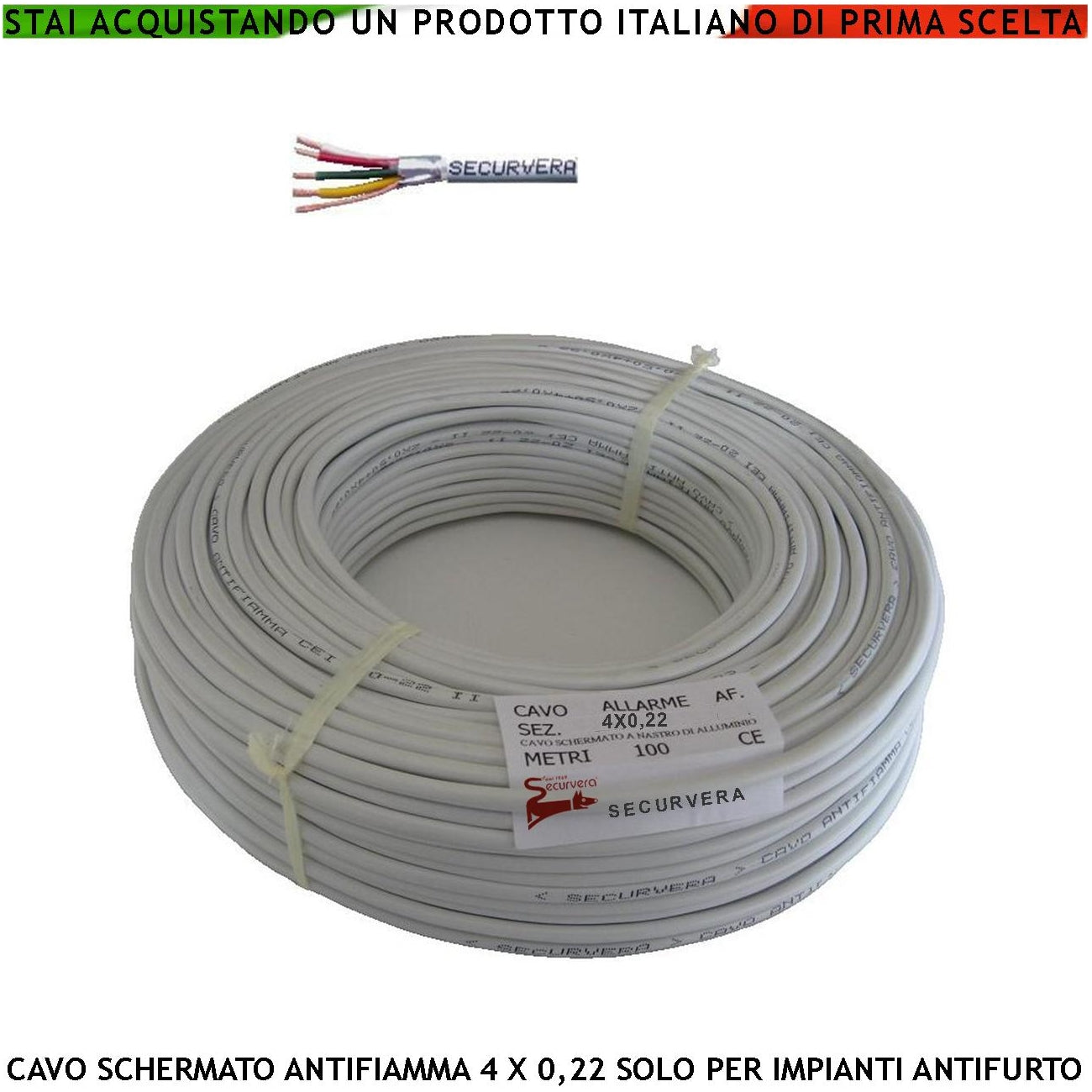 CAVO SCHERMATO ANTIFIAMMA 4 X 0,22 SOLO PER ANTIFURTO Securvera SM-CS4CSAFTSA
