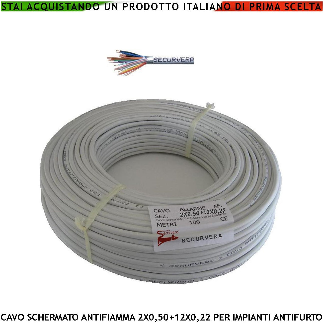 CAVO SCHERMATO ANTIFIAMMA 2X0,50+12X0,22 PER ANTIFURTO Securvera SM-212CSAFTSB