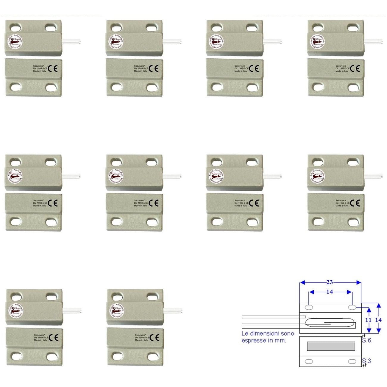 10 MICROCONTATTI MAGNETICI NC A MATTONCINO DA ESTERNO Securvera ST-100XMCFEPC