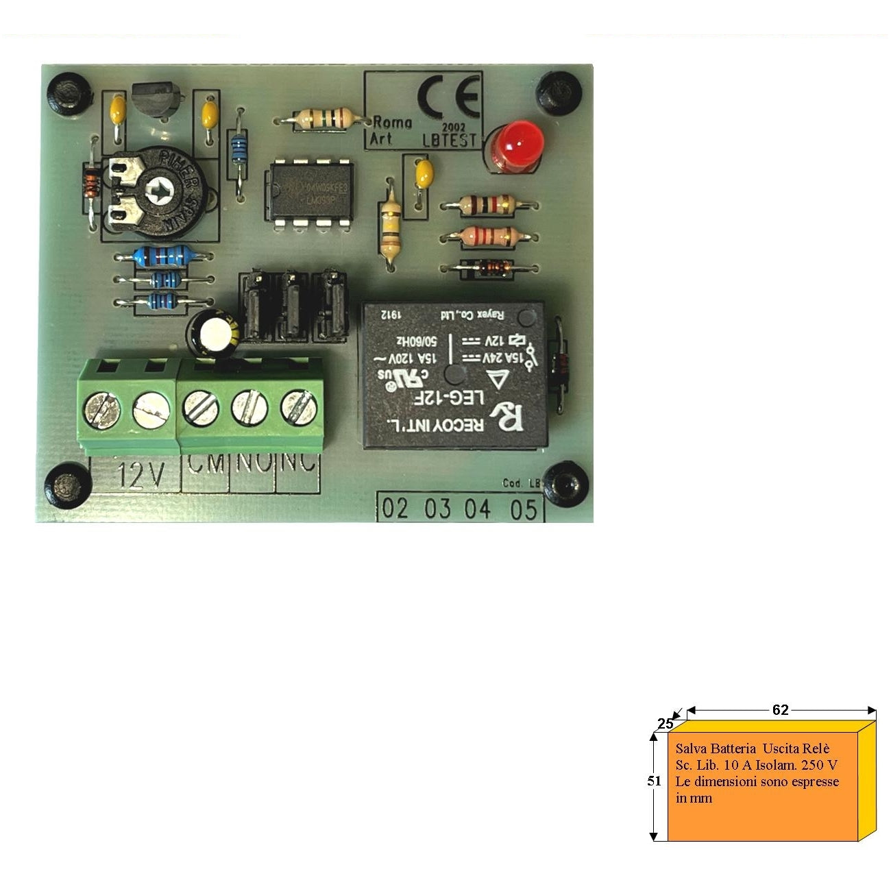 CIRCUITO CONTROLLO BATTERIA 12V SCARICA O TROPPO CARICA Securvera SS-LBTSBCTARE