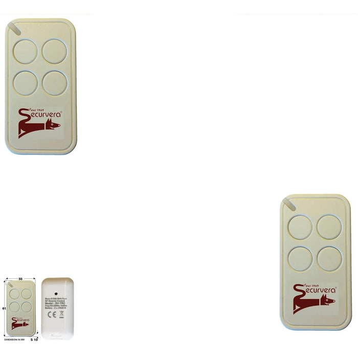 2 RADIOCOMANDI 4 CANALI CODICE UNIVOCO ROLLING CODE Securvera SV-TRC2RC4CSC
