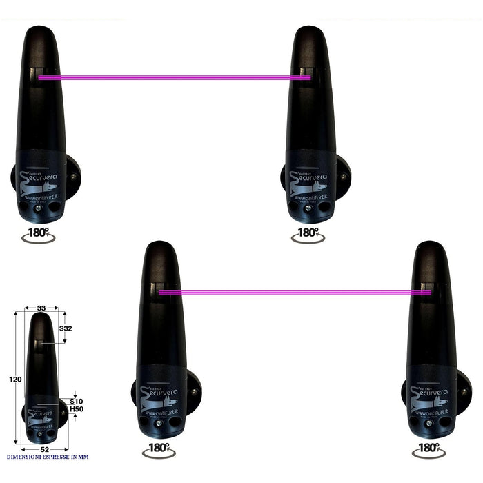 FOTOCELLULE 2 COPPIE ROTANTI 180° PORTATA 20MT 12/24Vac Securvera SV-FTLDFSOPVD