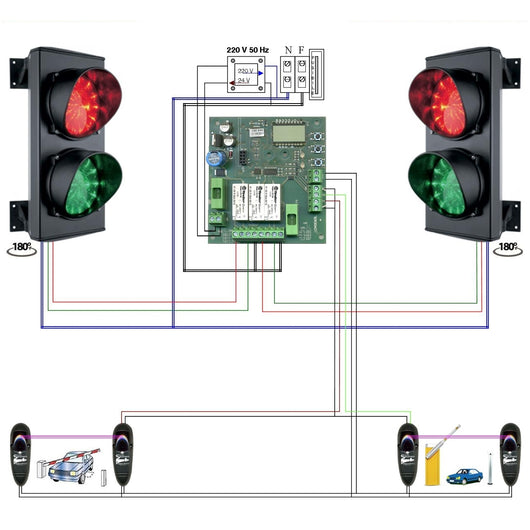 KIT IMPIANTO SEMAFORICO 2 LUCI 24 LED ROSSI 24 LED VERDI Securvera SK-SDLIS2L2FD