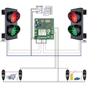 KIT IMPIANTO SEMAFORICO 2 LUCI LED ROSSO VERDE 24Vac 3W Securvera SK-SLD2SL2FTC