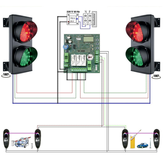 KIT IMPIANTO SEMAFORICO 2 LUCI LED ROSSO VERDE 24Vac 3W Securvera SK-SLD2SL2FTC