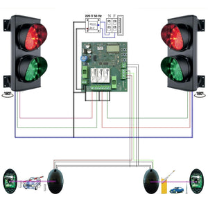 IMPIANTO SEMAFORI 2 LUCI LED ROSSO VERDE 24Vac Securvera SK-SLD2SLDFTC