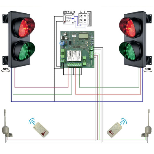 IMPIANTO SEMAFORICO RADIOCOMANDATO 2 LUCI 24 LED Securvera SK-SLD2SL2RTE