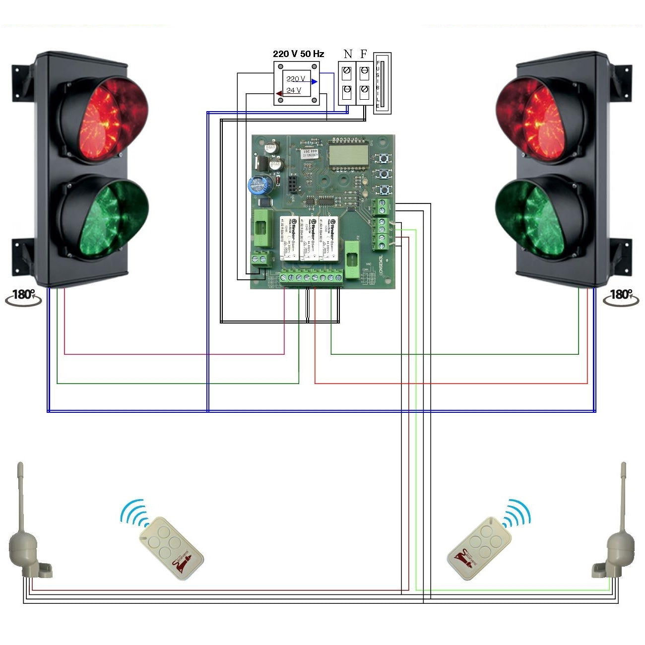 IMPIANTO SEMAFORICO RADIOCOMANDATO 2 LUCI 24 LED Securvera SK-SDL2FIS2RE