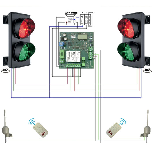 IMPIANTO SEMAFORICO RADIOCOMANDATO 2 LUCI 24 LED Securvera SK-SDL2FIS2RE