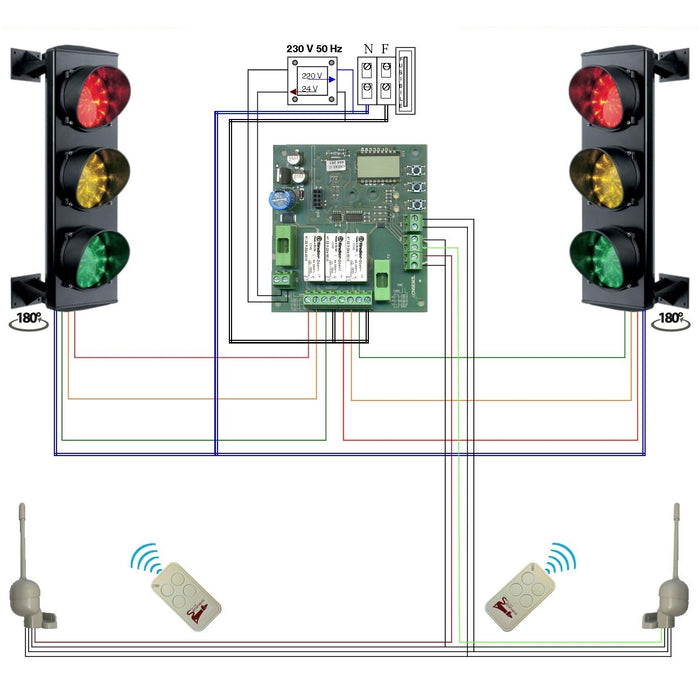 IMPIANTO SEMAFORICO 3 LUCI LED ROSSO GIALLO VERDE 230V Securvera SK-SL3RCSL3SC