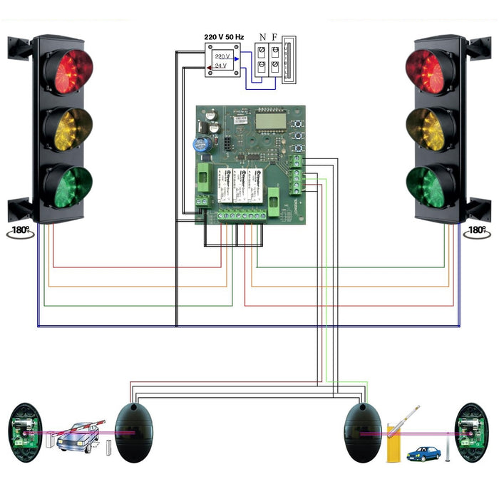 IMPIANTO SEMAFORI 3 LUCI 24 LED ROSSA GIALLA VERDE 24V Securvera SK-STLFBSL3SC