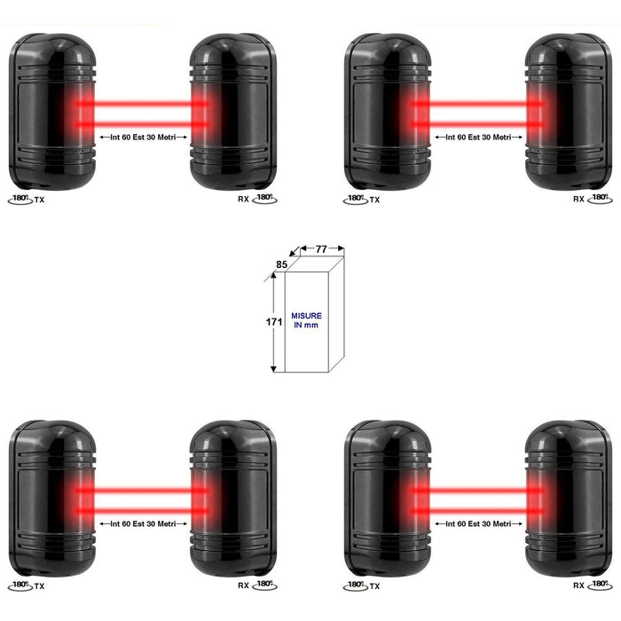 4 BARRIERE IR ATTIVI ORIENTABILI DOPPIO FASCIO SINCRO Securvera SD-BET4BDRSOC
