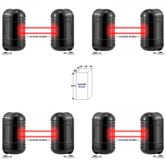 4 BARRIERE IR ATTIVI ORIENTABILI DOPPIO FASCIO SINCRO Securvera SD-BET4BDRSOD