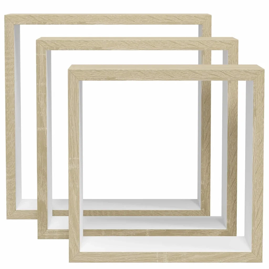 Mensole a Cubo da Parete 3 pz Bianco Rovere Sonoma 326720
