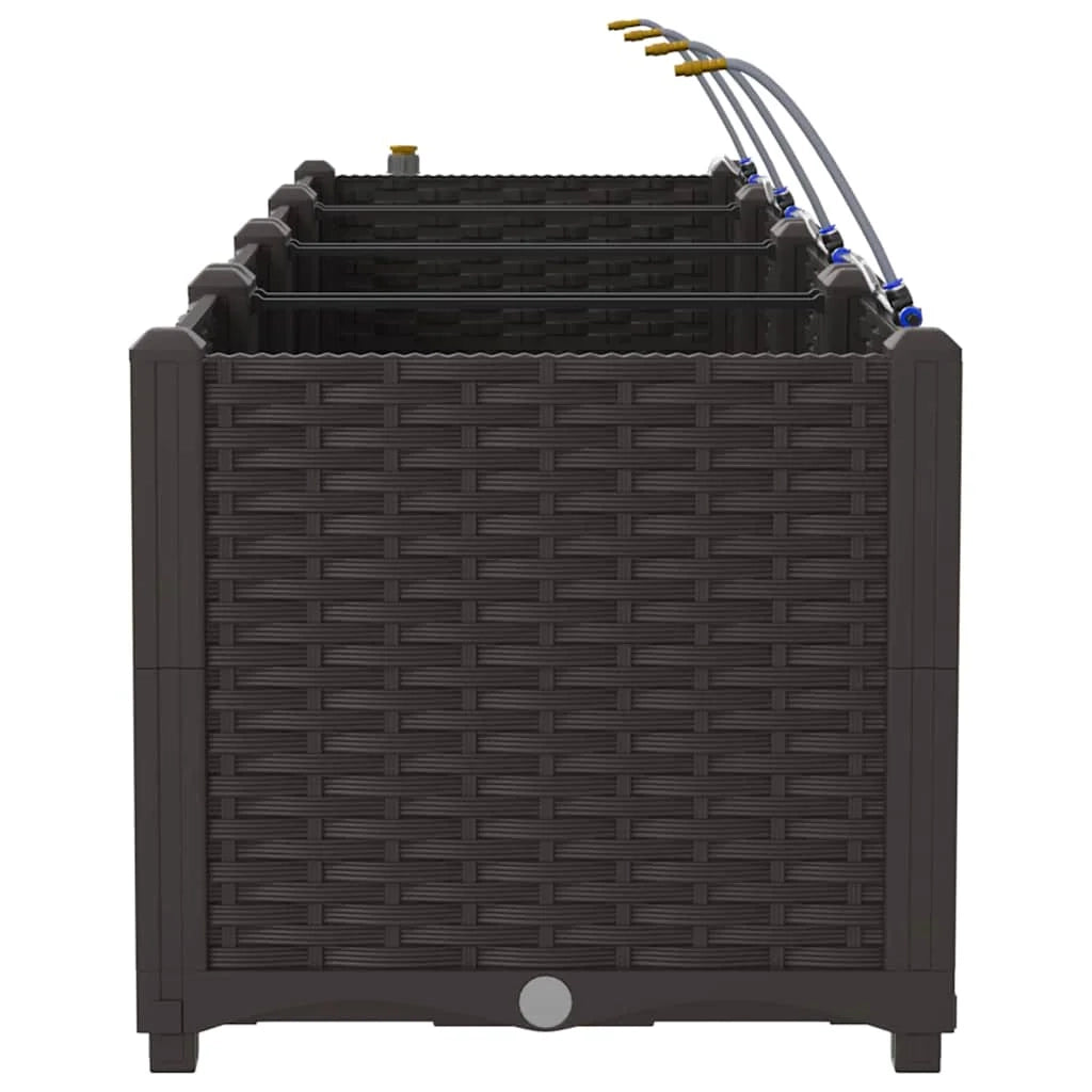 Set di 3 fioriere da giardino moderne con sistema di irrigazione 120 x 40 x 37,5 cm acciaio marrone 02_0058521