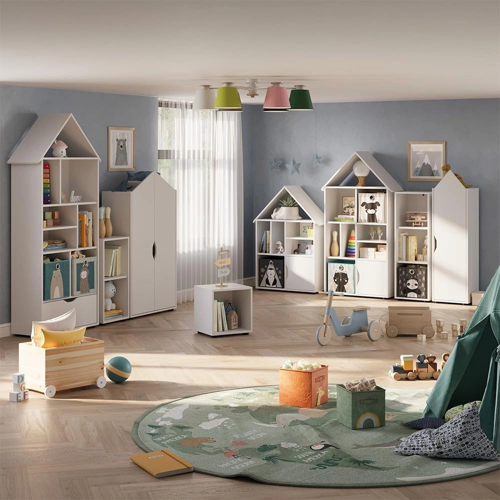 Scaffale per bambini Estell, Bianco, 71 x 148.4 cm, con ripiani aperti per la conservazione dei giocattoli