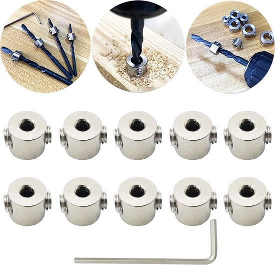 Posizionatore di anello per legno, posizionatore di distanza, localizzatore (ID: 3 mm 10 pezzi) per lavorazione del legno, trapano per forare costantemente con chiave a stella.