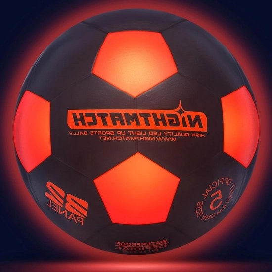 Set di calcio illuminato ufficiale, dimensione 5 - 2 sensori attivati LED - divertimento al buio - pallone da calcio per bambini - nero-arancione