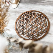 Decorazione Spirituale in Legno con Motivo di Fiore della Vita - Set da 3 Pezzi per Creare un'Atmosfera Energetica