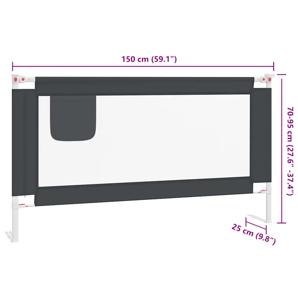 Sponda Letto Sicurezza Bambini Grigio Scuro 150x25 cm Tessuto 10229